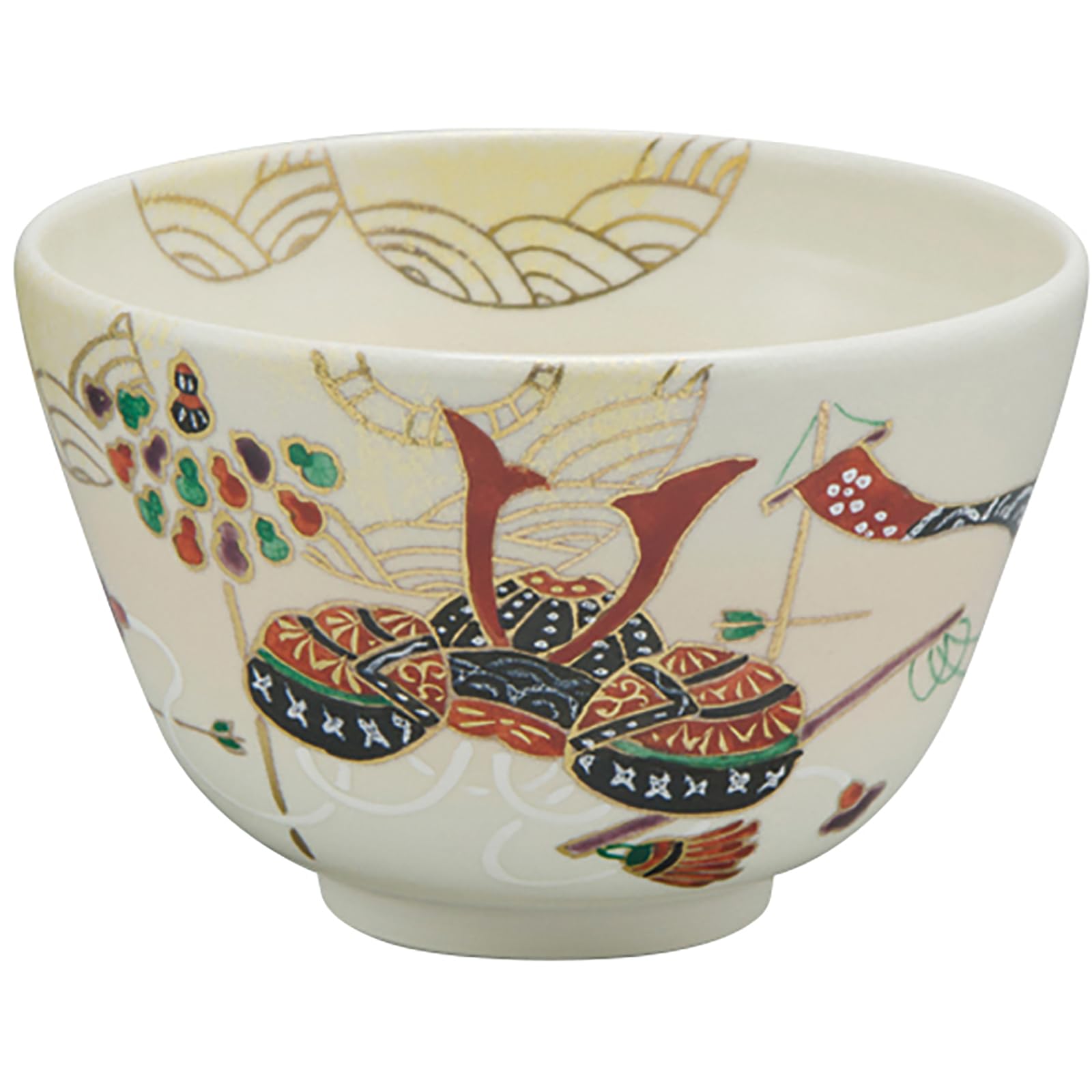 

Kyo-yaki Kiyomizu-yaki Matcha Bowl, Tea Bowl, Tea Ceremony, Approx. 12cm, Celebration Helmet Design, Auspicious May Festival, Gourd Design, Made in
