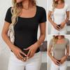 Women's Square Neck Short Sleeve Slim Fit Solid Color Basic Tee Soft Brushed Knit Casual Daily T Shirt