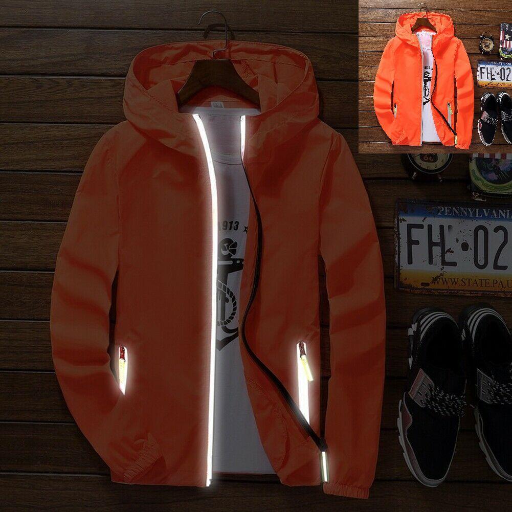 Men's Windbreaker Luminous Zipper Hoodie Jacket Perfect For Outdoor Sports Activities