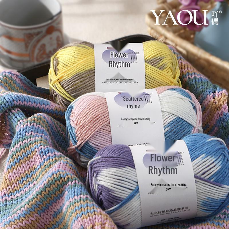 Yaoou Flower Gradient 6-Strand Colorful Milk Cotton Yarn for DIY Knitting