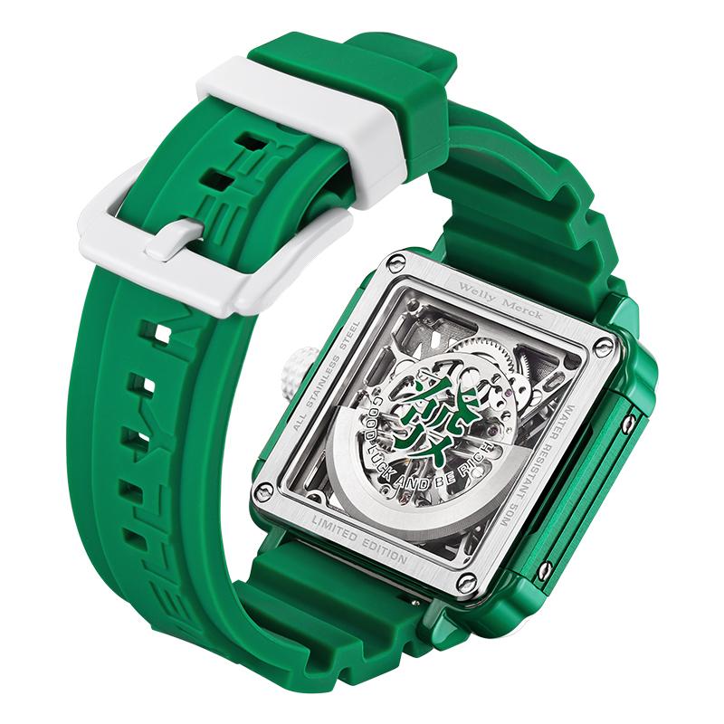 WM Watch Stainless Steel Automatic Mechanical Man Watches Limited Mahjong Series Square Skeleton Welly Merck Watch Men WM091