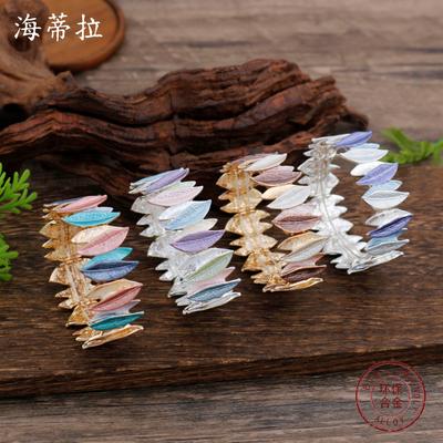 New Enamel Geometric Leaf Elastic Bracelet, Women's Fashion High-end Leaf Versatile Bracelet