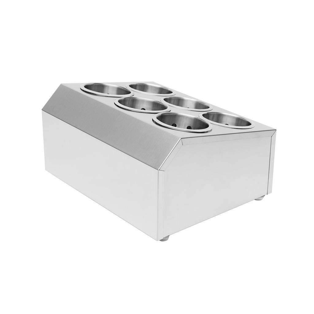 Commercial 6-Hole Stainless Steel Cylinder Flatware Silverware Utensil Holder Organizer Caddy