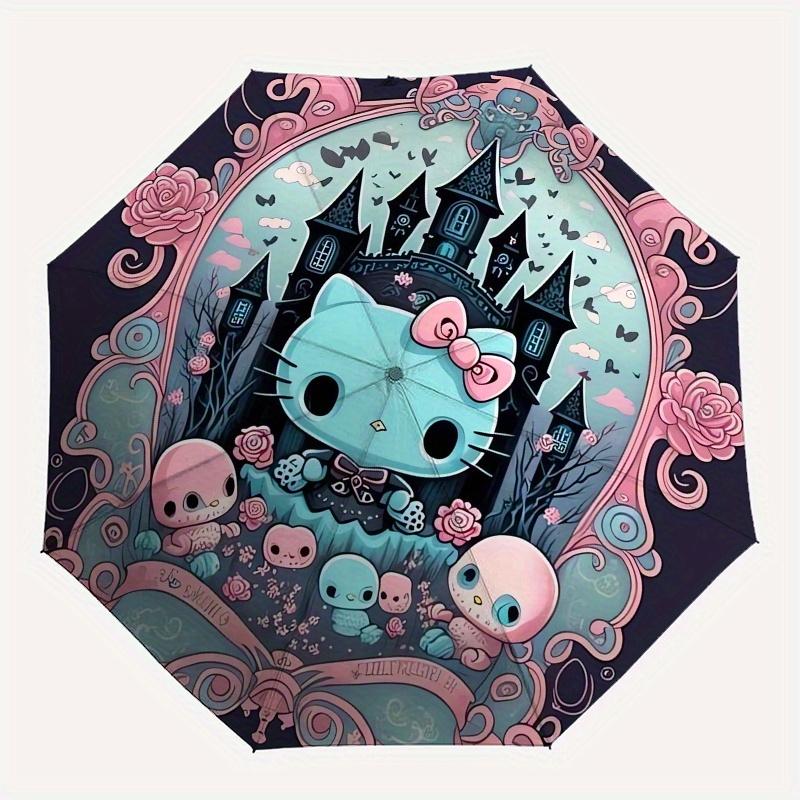 Hello Kitty,Pastel Gothic Automatic Folding Umbrella-Simple 8-Rib Design, Bright Cartoon Pattern, Durable Iron Frame, Suitable For Travel, O