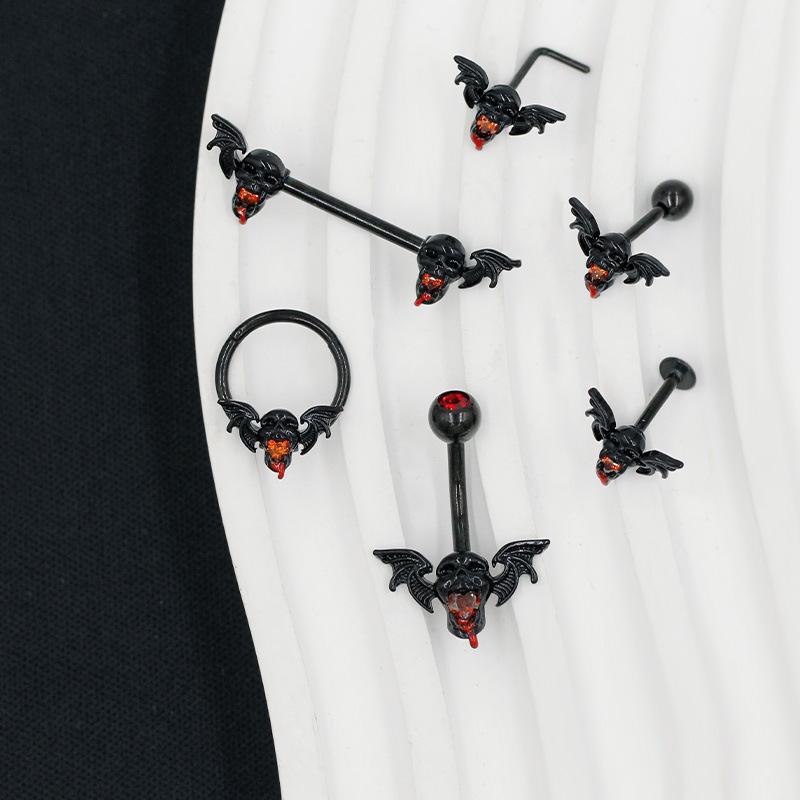 Gai Bei Oumei Halloween Devil Lip, Nipple & Navel Ring, Ghost Head Ear Cartilage & Nose Stud Piercing Set.