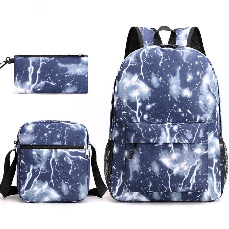 3 Piece School Backpack Set for Students Large Capacity Oxford Cloth Schoolbag with Shoulder Strap and Pencil Case