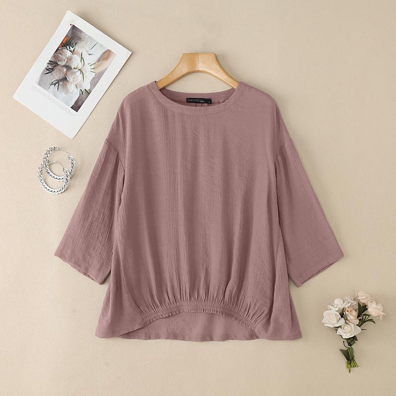 

ZANZEA Женская повседневная блузка с круглым вырезом и рукавом 3/4 M камео розовый