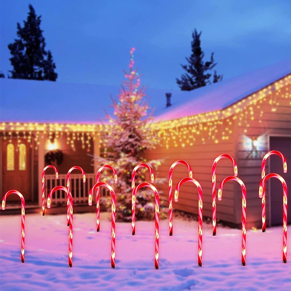Solar Christmas Candy Cane Lights Outdoor Waterproof Christmas Day Light Pathway Marker Candy Lights Garden Passage Decoration
