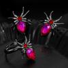 New Gothic Pink Zircon Spider Stud Earring for Women Men Dark Y2K Punk Style Zircon Earrings and Open Rings Jewelry Accessories