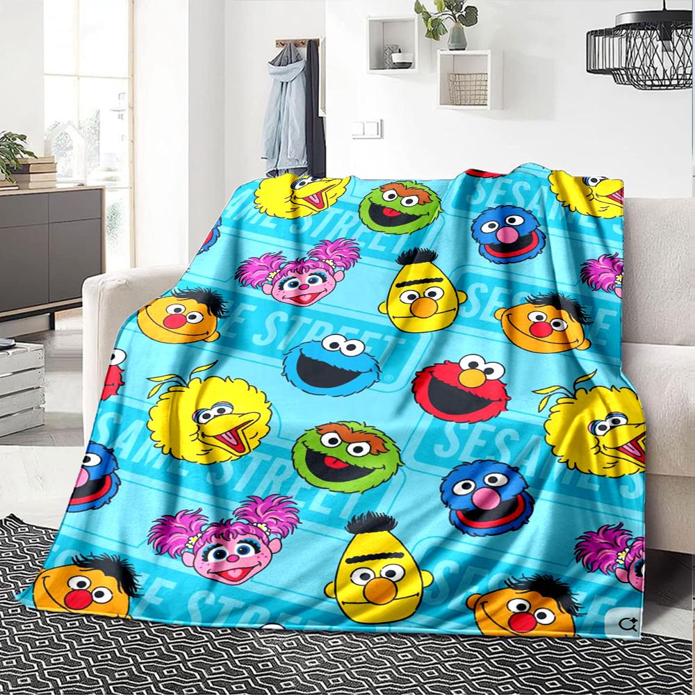 Sesame-Street Print Flannel Blanket High Quality Warm Comfortable Cover for All Seasons Perfect for Gifts Home Decor