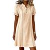 Women Casual V Neck Button Front Short Sleeve Dress Lightweight Summer Loose Fit Knee Length Dress for Daily Wear