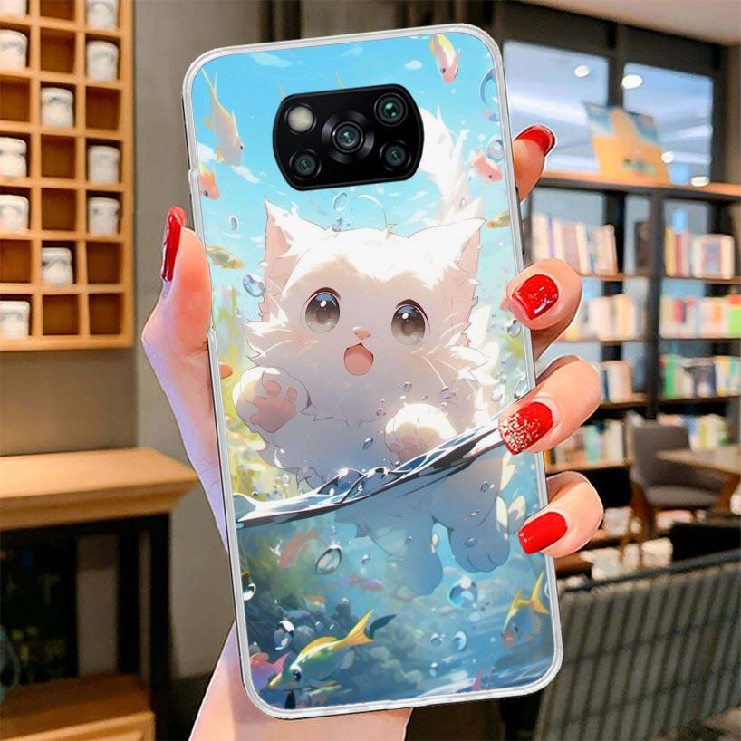 Cartoon Cute Cat Fish Aesthetic Cover Phone Case For Xiaomi Poco F7 Ultra X7 X6 X5 Pro M7 Redmi 15C 15 13C 13 12C 12 10C 10 9A 9