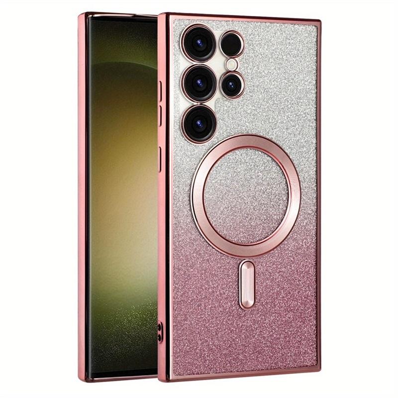 

Яркий блестящий чехол для Samsung Galaxy S24 S23 S22 S21 S20 Ultra Plus FE, блестящий чехол Note20 Ultra Plat, беспроводной магнитный MagSafe For Galaxy S22 Ultra розовый