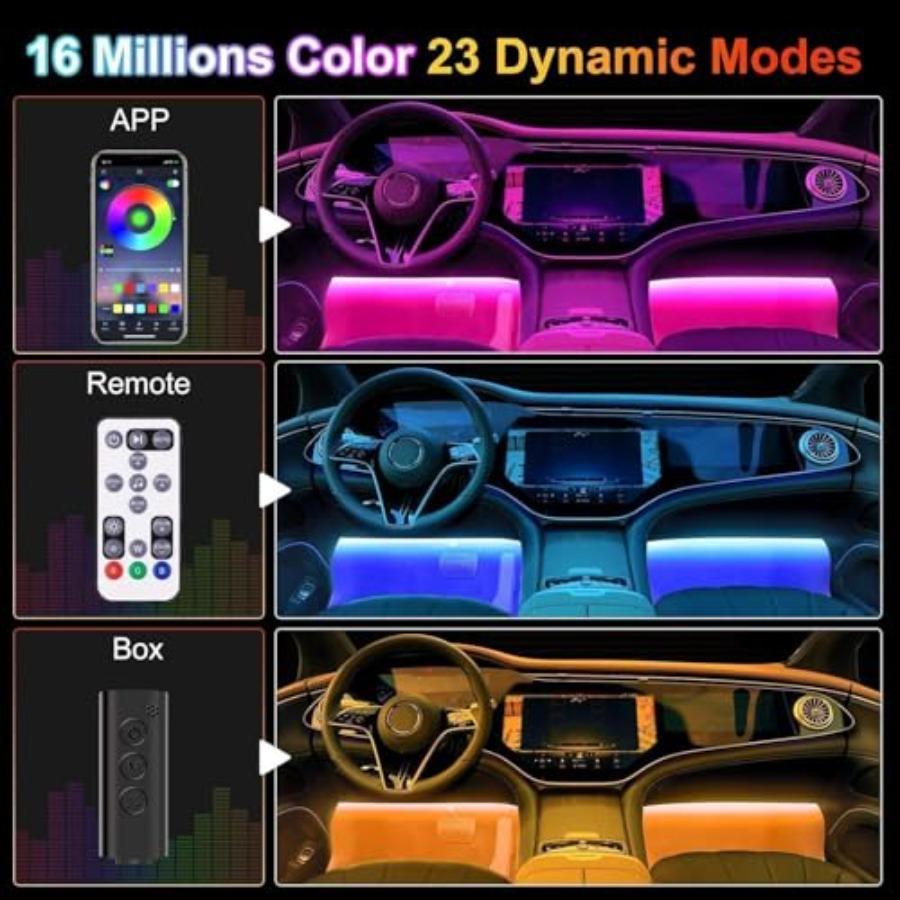 2 Pack Car LED Lights Interior Ambient Lighting Car with Smart APP Control Multicolor Interior LED Lights with Music Mode for T