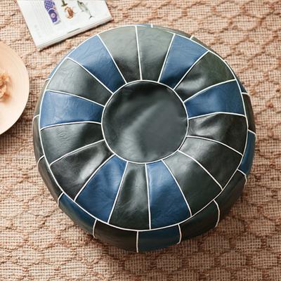 Moroccan PU Leather Pouf Embroider Craft Ottoman Footstool Round Large 50*35cm Artificial Leather Unstuffed Cushion