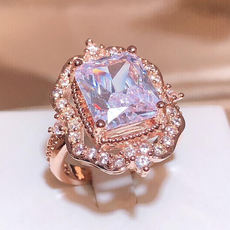 New Geometric Luxury White Zirconia Ring Women 925 Stamp Full Diamond Party Wedding Birthday Gift Jewelry Wholesale