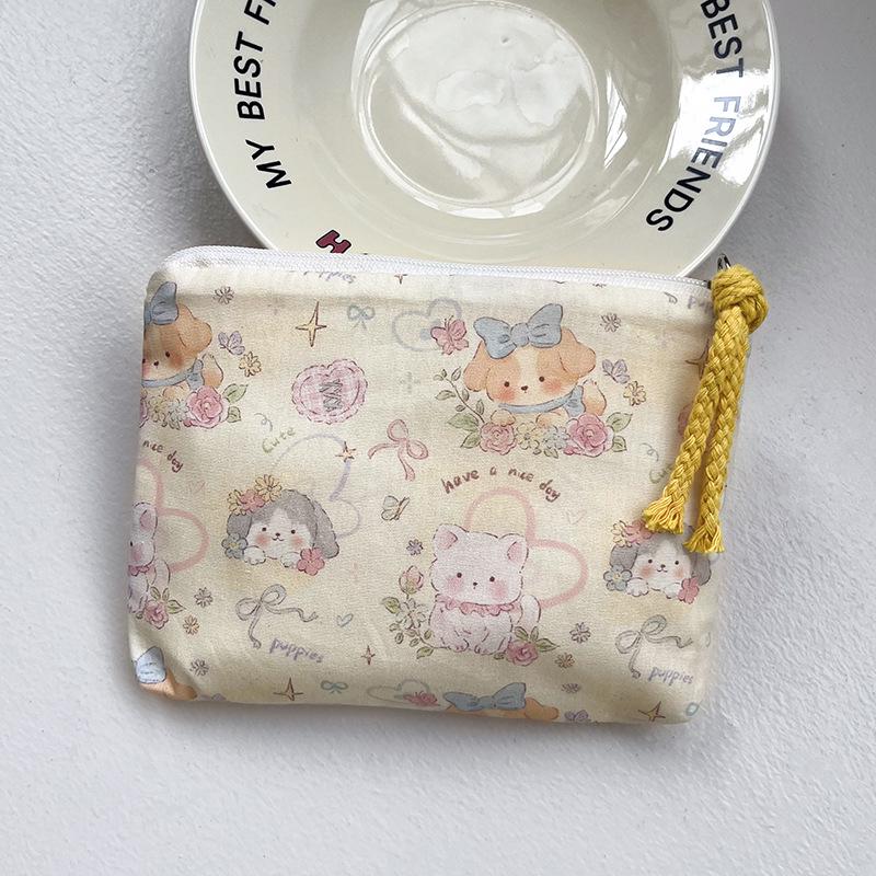 Adorable Blue Cartoon Makeup Bag: Mini Pure Cotton Coin and Earphone Pouch, Lipstick Carrier, Portable Storage.