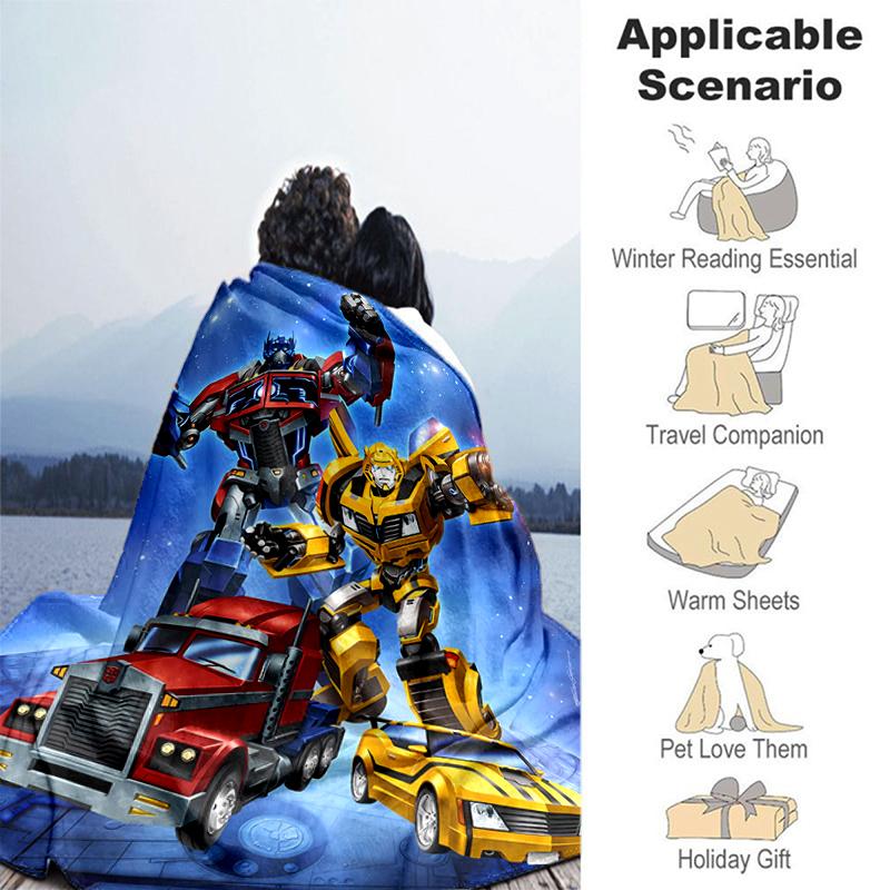 1pc Blanket Bumblebee and Optimus Prime Print Design, Lightweight Blanket for Sofa, Bed- Soft &Warm, Gift for All Seasons like Christmas, Halloween