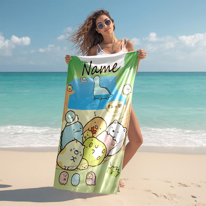 Personalized customized proof beach towel with Sumikko Gurashi pattern - soft, absorbent,quick-drying,perfect swimming,camping&bathing