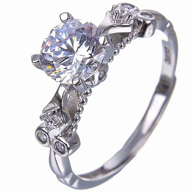 Adjustable S925 Silver Overlapping Ring for Moissanite, Diamond Style, Birthday Gift