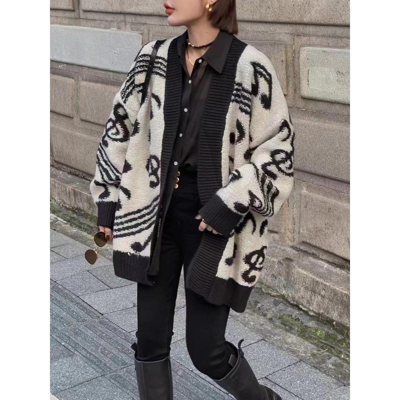 Medium and Long Lazy Style Fashion Knitted Cardigan Women's Autumn and Winter New Loose Enlarged Thick Sweater Jacket