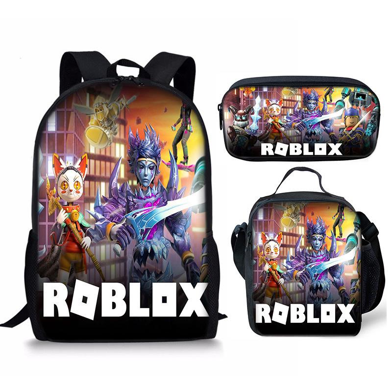 New Roblox Student School Bag Roblox Digital Printing Backpack Three-piece Set Lunch Bag Pencil Case