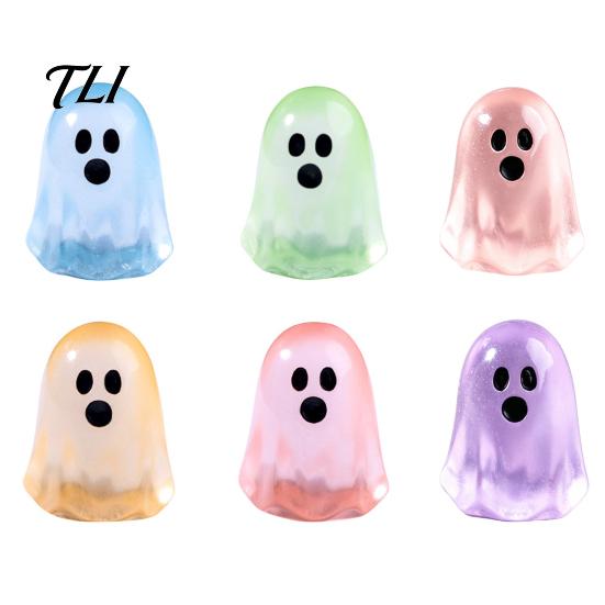 Glowing Ghost Figurines 6PCS Luminous Mini Figures, Miniature Glow in The Dark Halloween Decorations Ornaments, Theme Resin Collections for Party