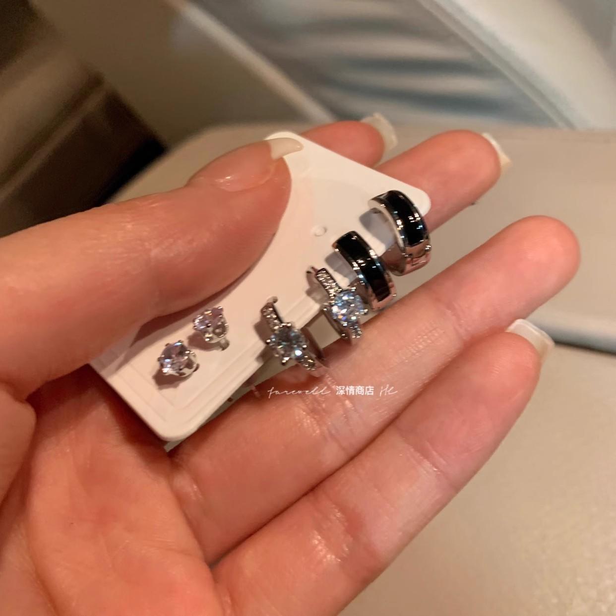 

6-Piece set! Design high-end earrings popular Internet celebrities exquisite zircon stud earrings 2025 new trend
