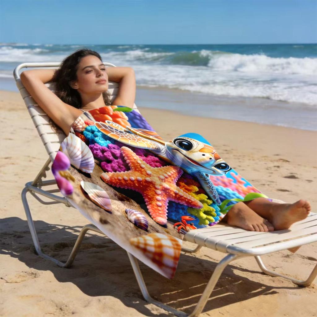 Cute Turtle & Marine Life Print Beach Towel Quick Dry Soft Lightweight Absorbent Portable for Men Women Beach Camping