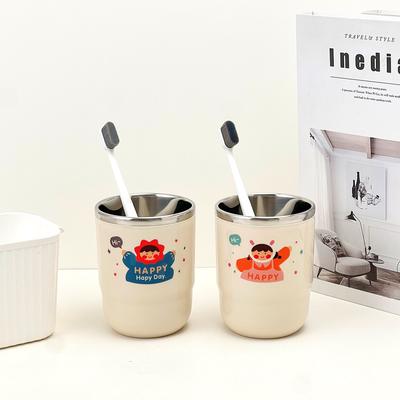 Cartoon Toothbrush Cup Portable 304 Stainless Steel Double Wall Gargle Cup Bathroom Water Cup Tumbler Bathroom Accessories