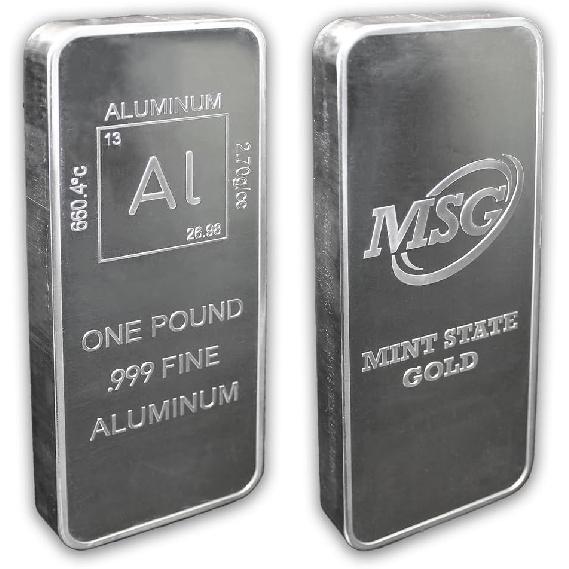 1 lb Aluminum Bar Bullion Paperweight with Element Design with Certificate of Authenticity (1 Pound) by Mint State Gold