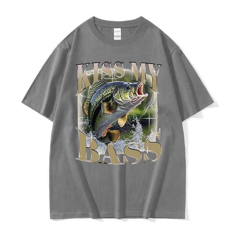 

Kiss My Bass Fish Funny Meme T Shirt Retro Fishing Unisex Gift Retro Cotton Tshirt Unisex Tops fashion Casual High Quality Tshirt S