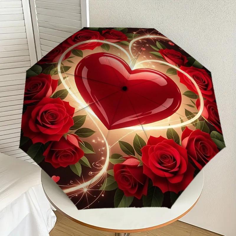 1pc heart roses Automatic Open/Close Umbrella Compact Folding Umbrella with 8-Rib Shaft for Women/Men, Elegant Birthday1242S
