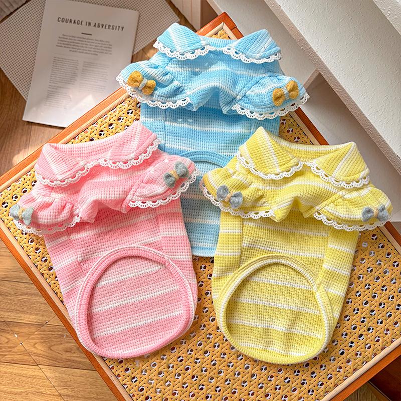 New Dog and Cat Clothing - Lace Knitted Bubble Sleeve Pullover - Pet Summer Wear