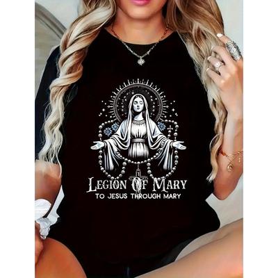 T-Shirt - Religious Iconography Short Sleeve Shirt, 181-262g Pure Breathable Round Neck Top for Men &, Summer Church Apparel & Birthday Gift