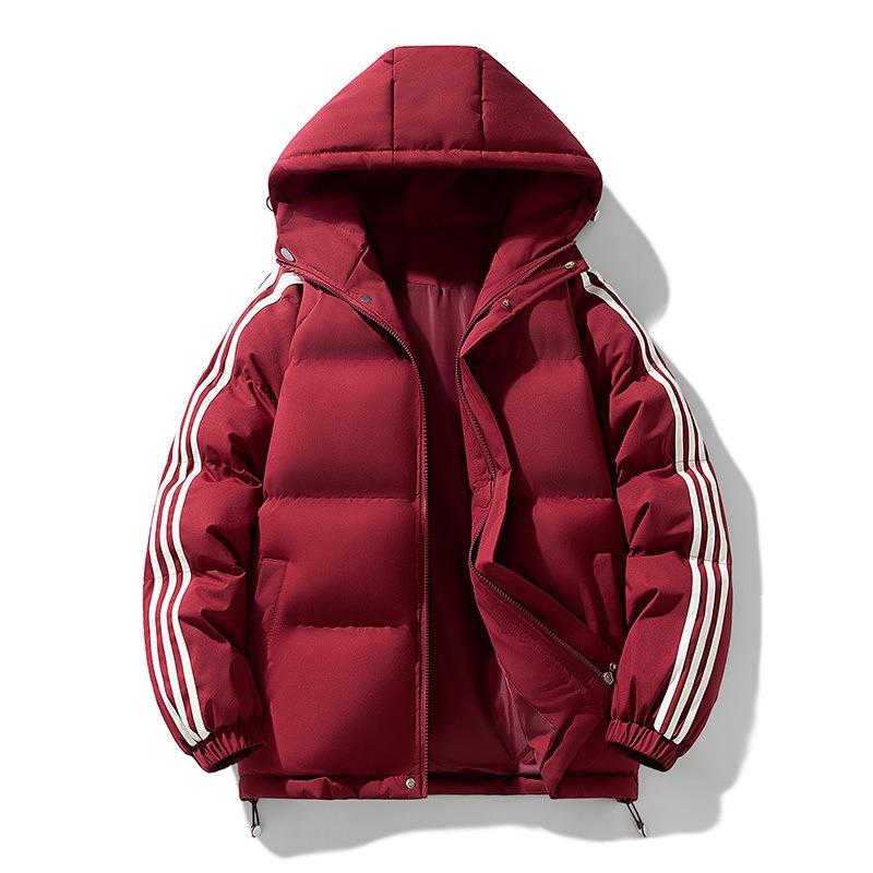 Can Print OO Fake Two-piece Cotton-padded Clothes, Men's and Women's Winter Loose Cotton-padded Clothes, Couple's Casual Hooded Striped Jacket