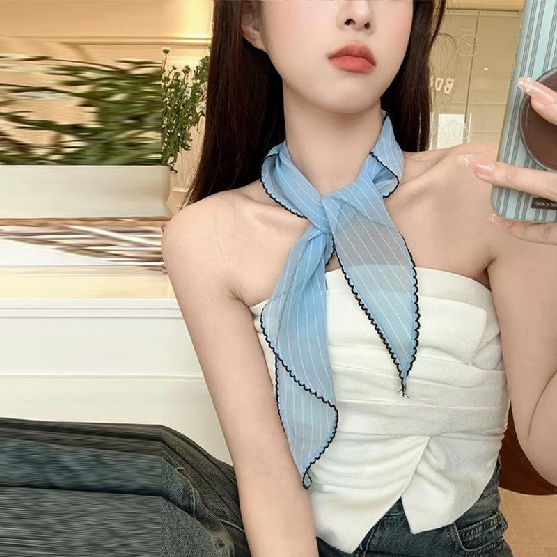 Korean Sweet Neckerchief Polka Dot Headband Turban Fashion  Fresh Small Scarf Thin Striped Triangular Hair Band Girls Headscarf