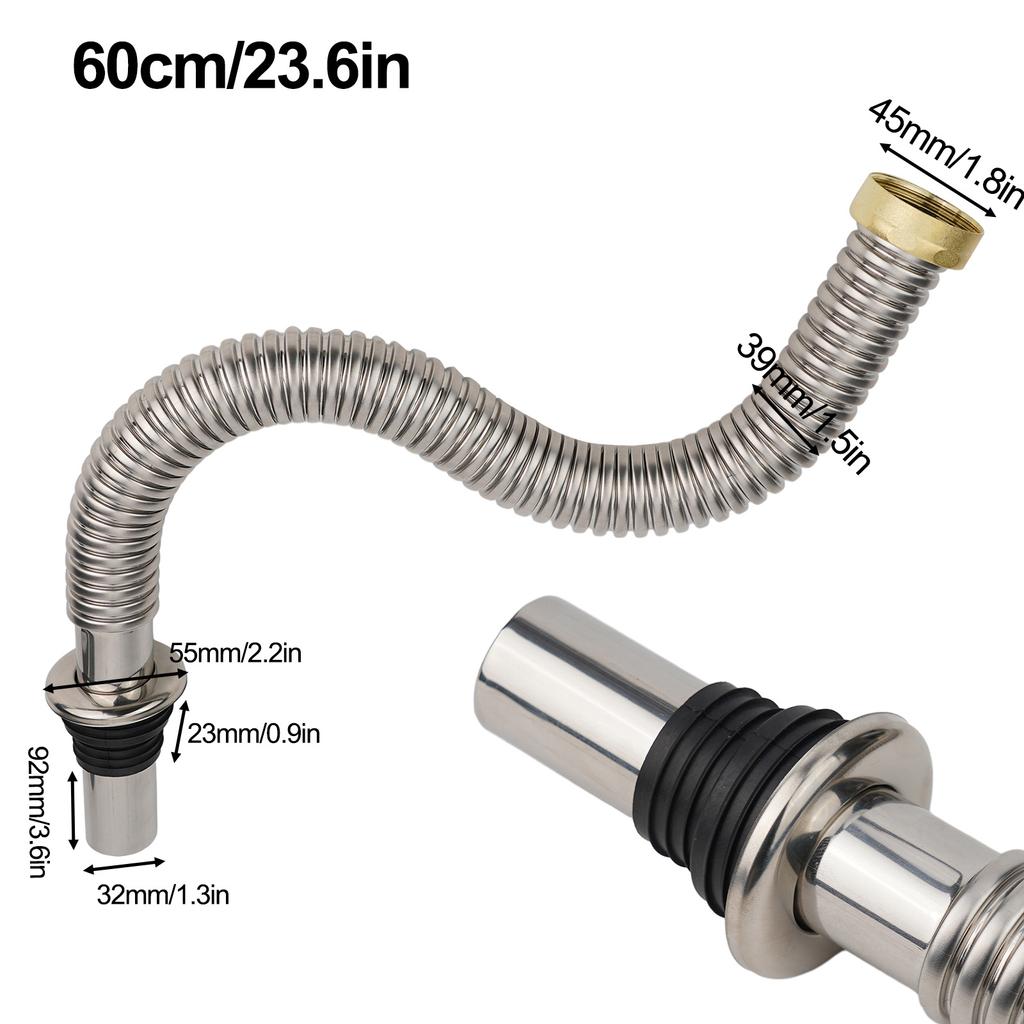 1 Stück Badezimmer 40/60 cm Edelstahl Spüle Siphon Abfluss Flexibler Schlauch Deodorierender Filter Spülbecken-Sieb Schlauch Ablaufrohr