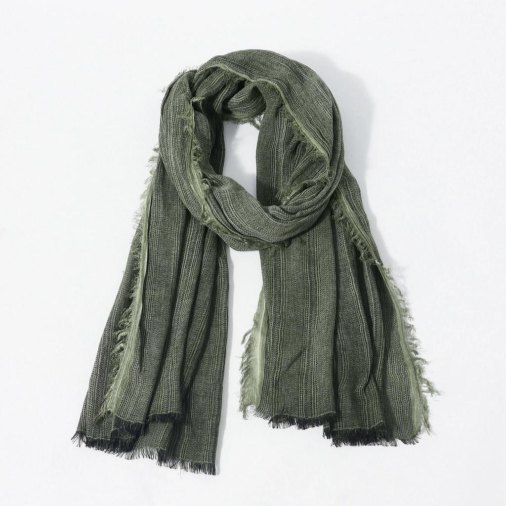 New men's Vertical Striped Scarf Distressed Wraps Soft Cotton Fringe Scarves