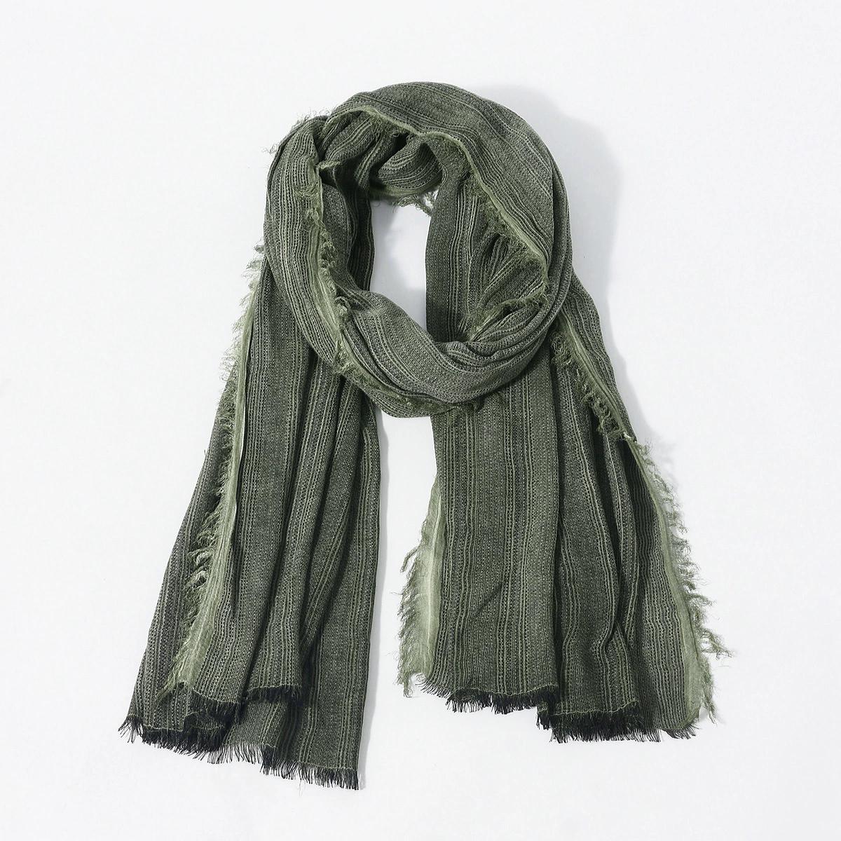 

New men s Vertical Striped Scarf Distressed Wraps Soft Cotton Fringe Scarves 75x195cm