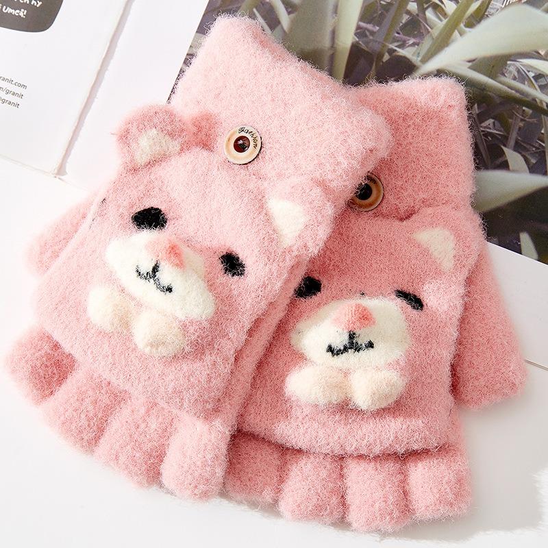 

- Новые детские теплые вязаные шерстяные перчатки для детей среднего и старшего возраста, милые мультяшные медвежата с откидной варежкой, для письма, для студентов one size fits all жёлтый