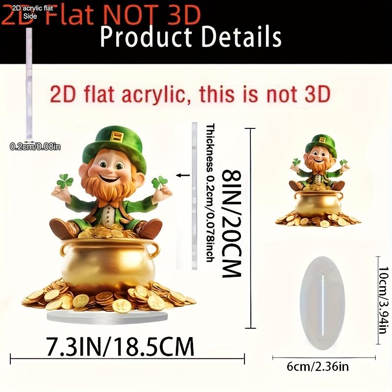 St. Patrick's Day Acrylic Desktop Decoration - 2D Flat Leprechaun with Golden Pot, Shamrocks & Coins, No Text Irish-Themed Home & Kitchen Decor