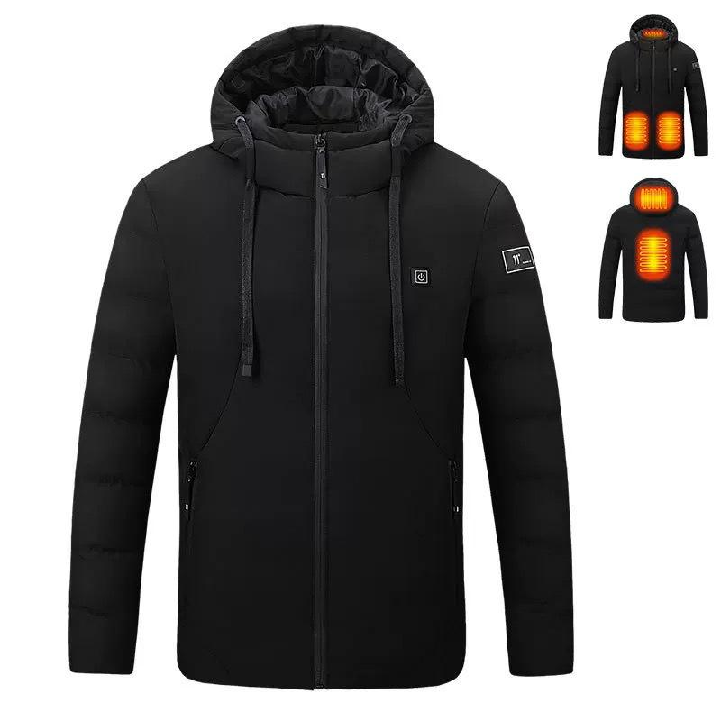 Unisex Smart Heated Winter Jacket with Hood - Rechargeable and Temperature-Controlled.