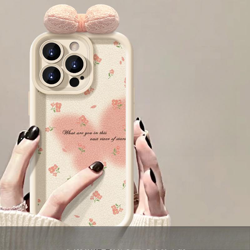Applicable To Apple 15 Mobile Phone Case Iphone14/13promax Smudged Floral Bow 11/12 Lambskin Xr
