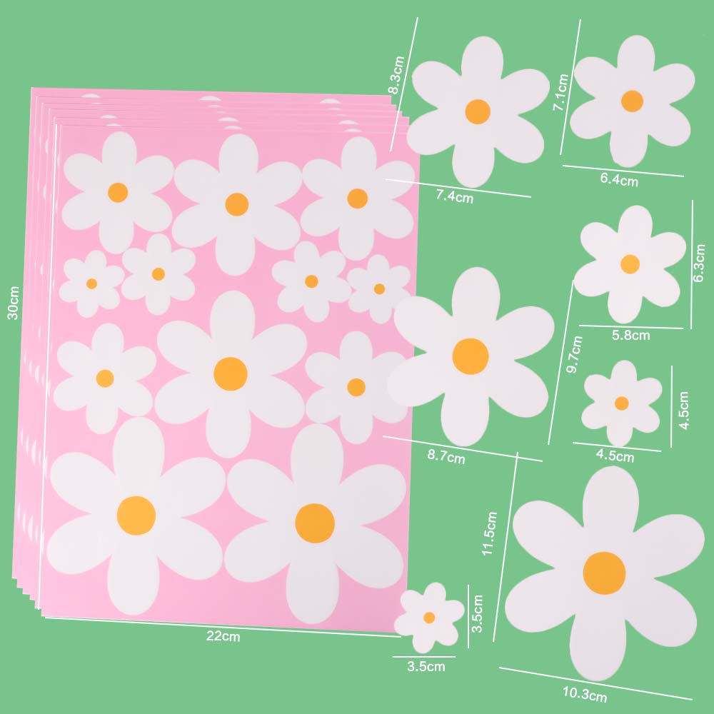 6Sheets/72Pcs/Set PVC Daisy Window Stickers Double Sided Waterproof Flower Wall Stickers Spring Style White Glass Stickers