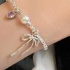 Bowknot Charm Bracelet Faux Gemstone Pink Heart Cuff Bracelet Adjustable Dainty Bracelet Elegant Wrist Jewelry for Girls Women