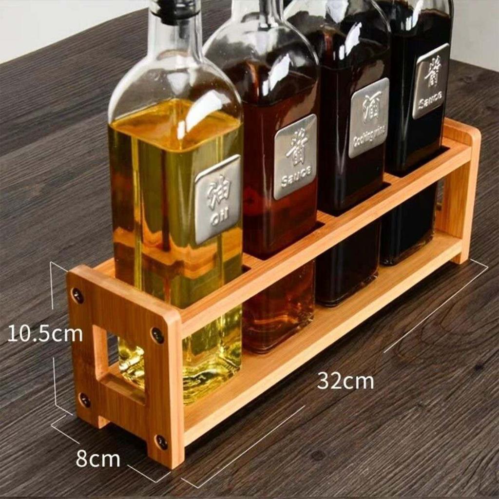 Seasoning Storage Stand Bamboo Wood 4 Holes Multifunctional Anti Slip Space Saving Oil Bottle Rack Kitchen Supplies