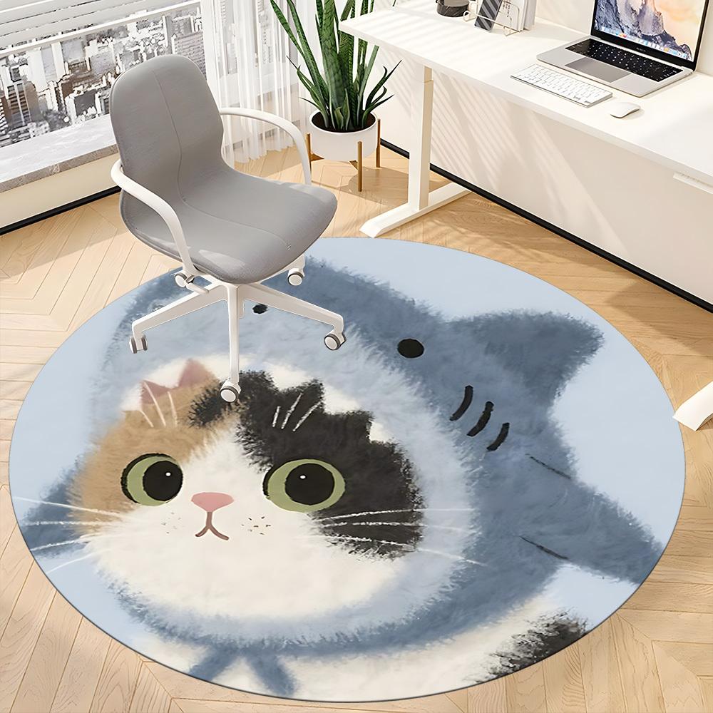 1PC Cat Kitten Office Round Area Rug, Mat Suitable ForOffice, Under Office Chairs Bedroom Living Room Home Decor, Room Deco