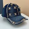 Neue mit Diamanten besetzte Denim-Baseballkappe Damen Frühling Sommer mit Diamanten besetzte Mütze Streetcap Sonnenhut