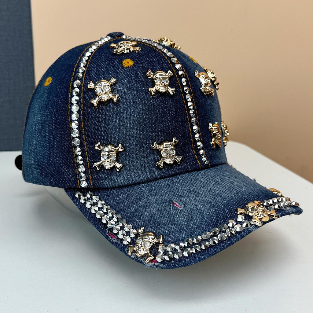 Neue mit Diamanten besetzte Denim-Baseballkappe Damen Frühling Sommer mit Diamanten besetzte Mütze Streetcap Sonnenhut